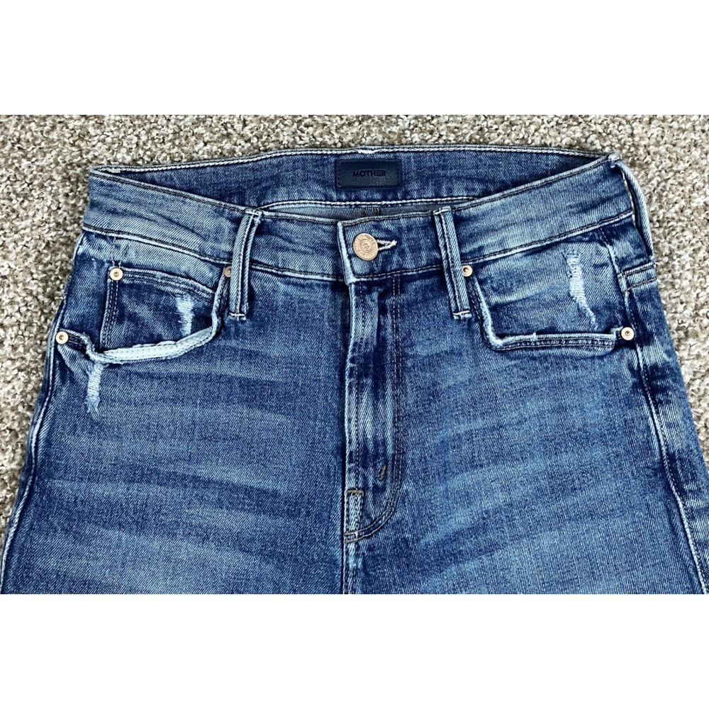 Mother The Runaway Popism Blue Flare Jeans Raw Hem High Rise Size 24 Made in USA - Picture 3 of 15